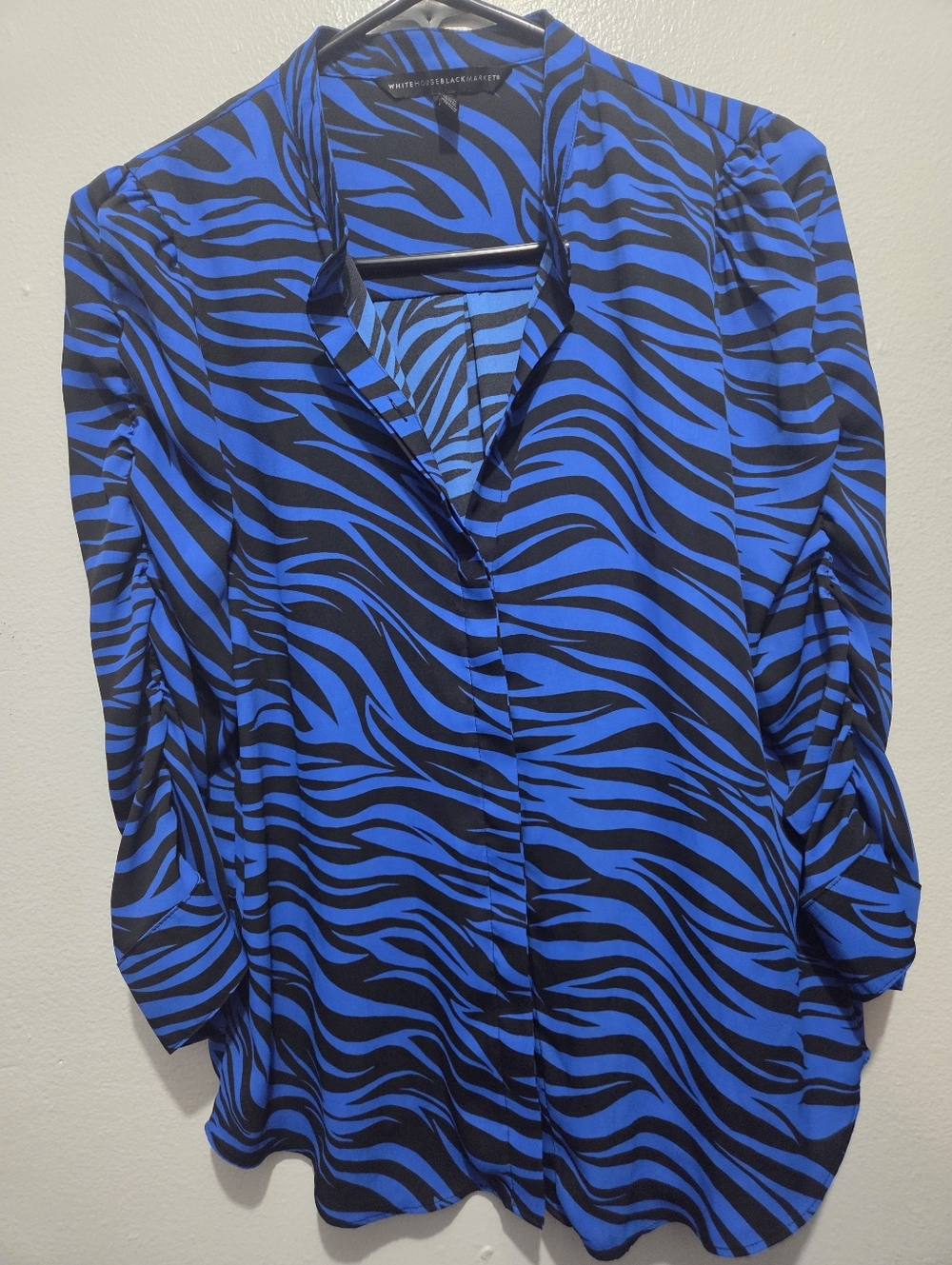White House Black Market Blue and Black Zebra-Print Button-Down Top